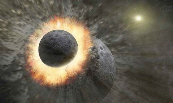 BBVA-OpenMind-Yanes-Loteria o combinacion perfecta- Asi surgió la vida en la Tierra-1-Una colisión entre dos cuerpos celestes originó nuestro planeta hace 4.510 millones de años. Crédito: NASA/JPL-CALTECH/T. PYLE.