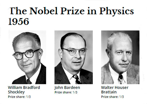 Los tres ganadores del Nobel de Física de 1956 /Imagen: Copyright © The Nobel Foundation