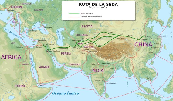 BBVA-OpenMind-La ruta tecnológica de la seda-2-Ruta de la seda en el siglo I d.C. Fuente: Wikimedia