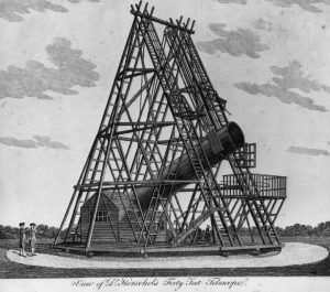 El mayor telescopio del siglo XVIII, el Gran Cuarenta Pies, fue construido por el astrónomo británico William Herschel, descubridor del planeta Urano. Crédito: Hulton Archive/Getty Images